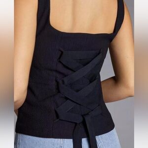 Anthropologie Black Corset Top with Crisscross Detail